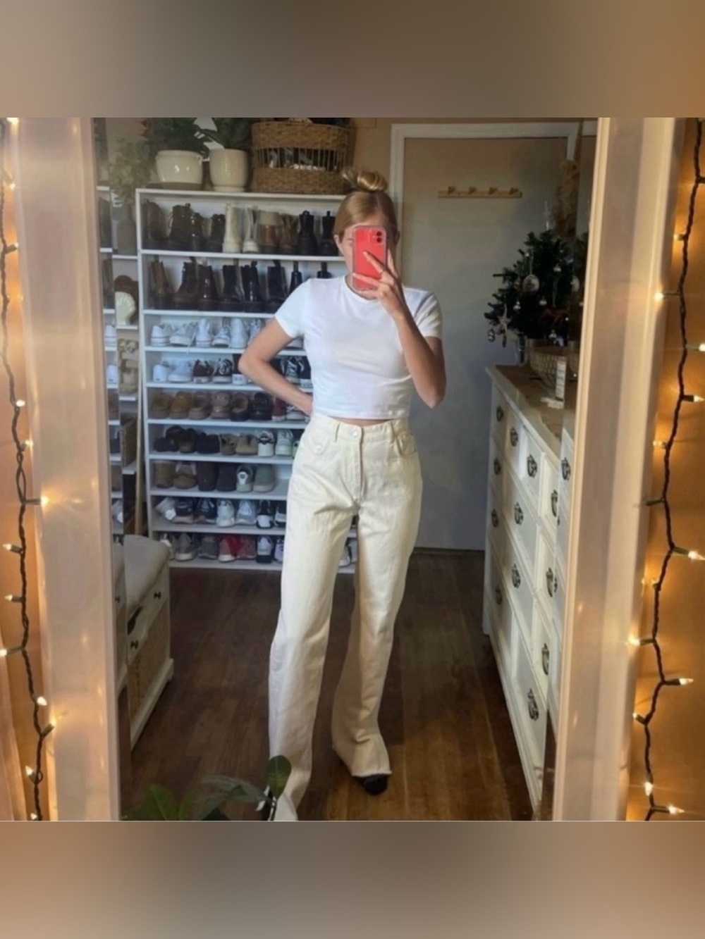 pull&bear beige high waisted jeans with ankle slits size 10